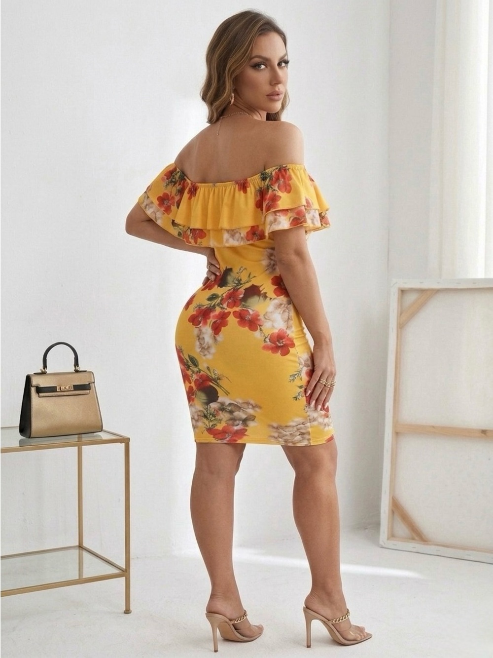 Yellow Off-Shoulder Floral Dress – Summer / Vacation